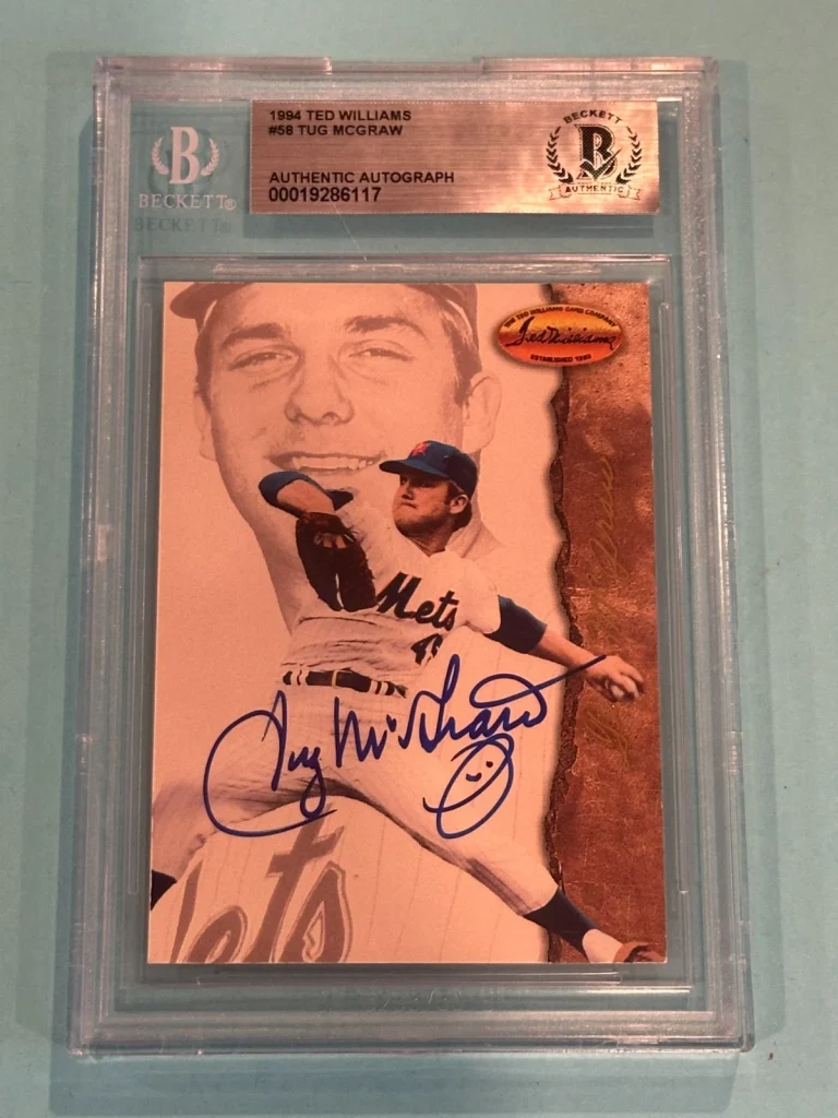TUG McGRAW Signed 1994 TED WILLIAMS Card #58 Beckett BAS