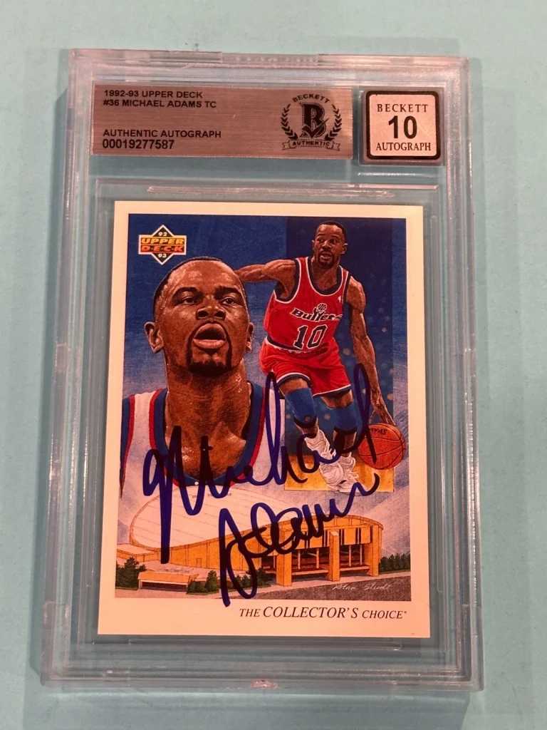 MICHAEL ADAMS TC Signed 1992-93 UPPER DECK Card #36 Beckett BAS AUTO 10