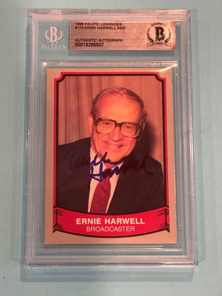 ERNIE HARWELL Signed 1989 PACIFIC LEGENDS II Card #172 Beckett BAS