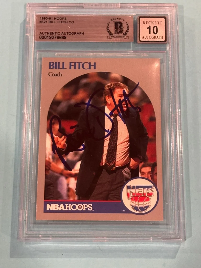 BILL FITCH Signed 1990-91 HOOPS Card #321 Beckett BAS AUTO 10