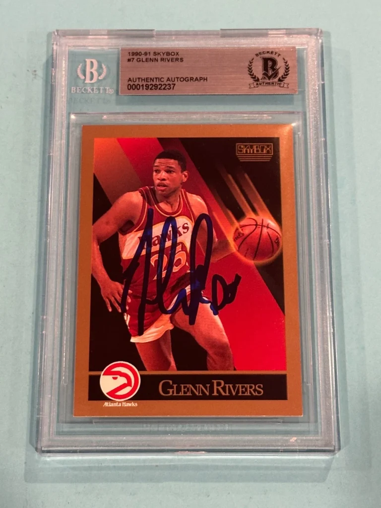 GLENN DOC RIVERS Signed 1990-91 SKYBOX Card #7 Beckett Authenticated BAS