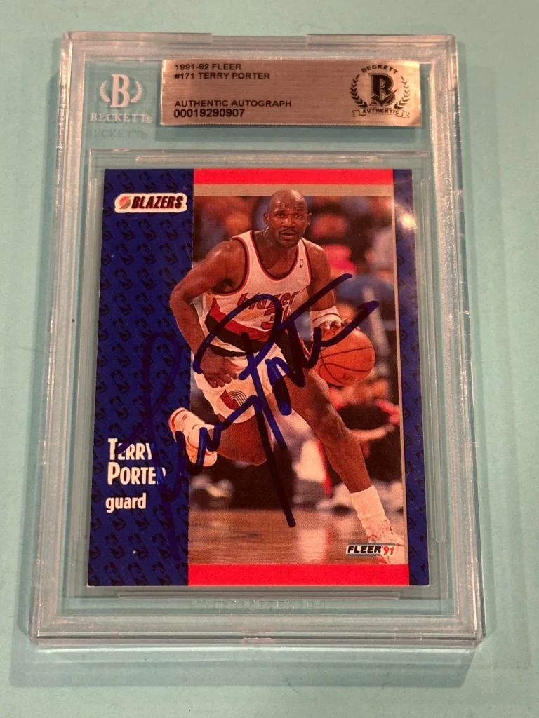 TERRY PORTER Signed 1991-92 FLEER Card #171 Beckett BAS