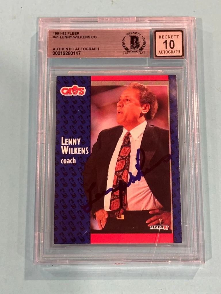 LENNY WILKENS Signed 1991-92 FLEER Card #41 Beckett (BAS) AUTO 10