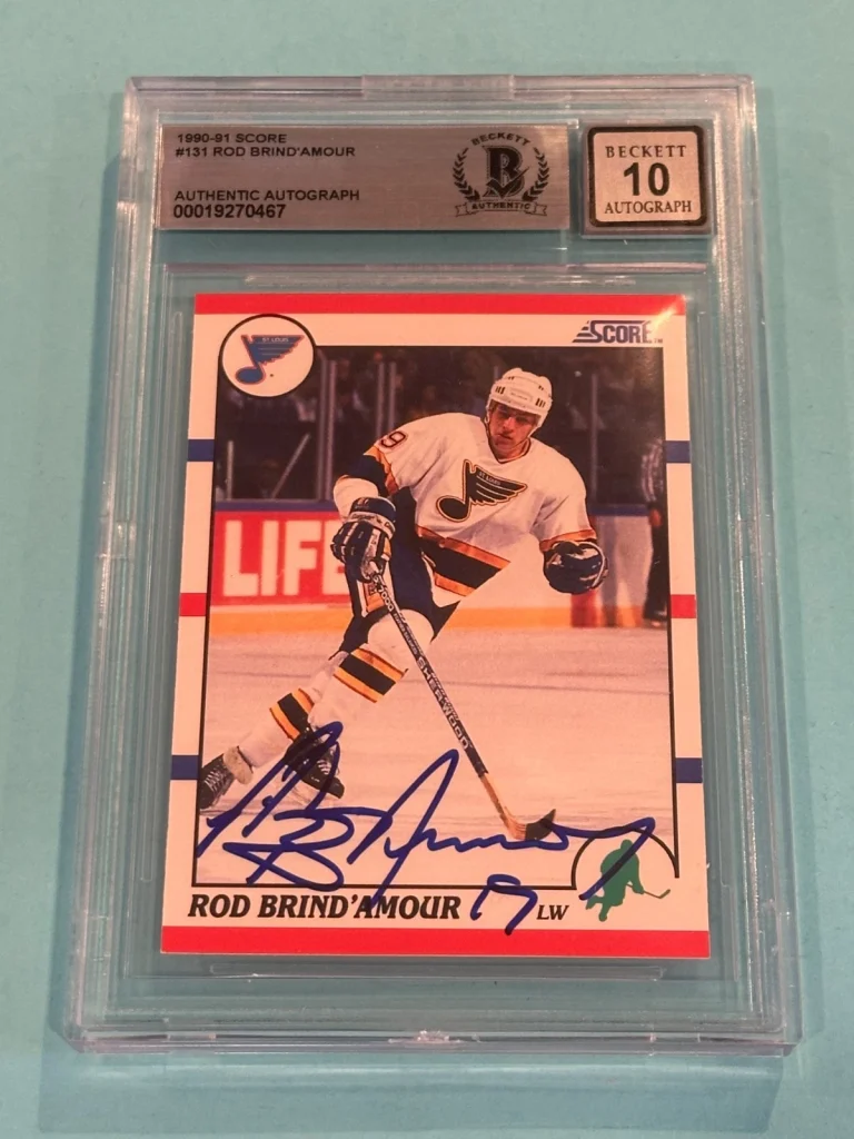 ROD BRIND'AMOUR Signed 1990-91 SCORE Card #131 Beckett BAS AUTO 10