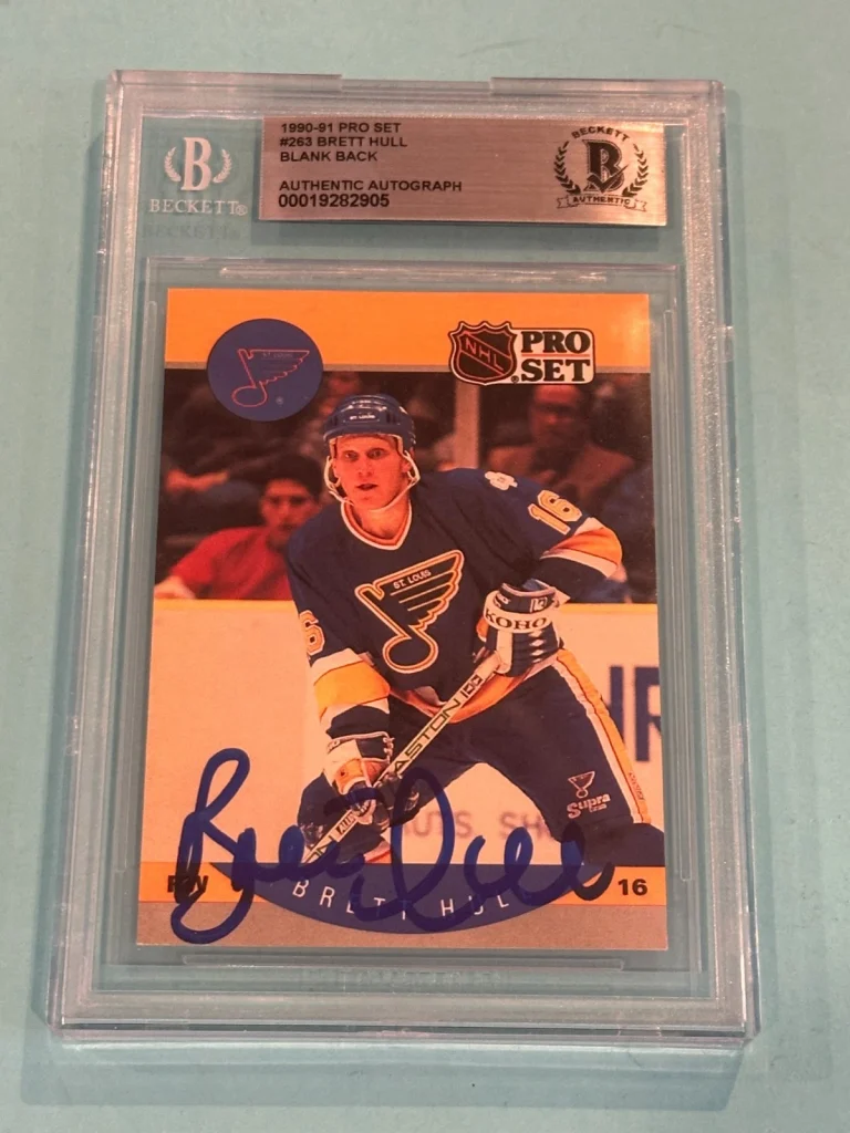 BRETT HULL Signed 1990-91 PRO SET Card #263 Beckett (BAS) BLANK BACK