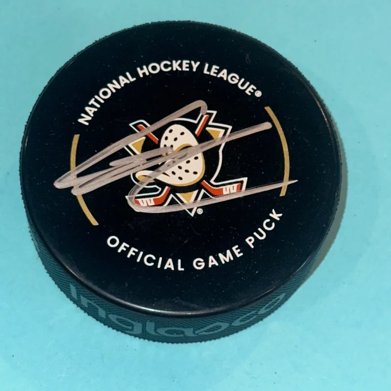 LEO CARLSSON Signed Anaheim DUCKS Official GAME Puck Beckett (BAS)