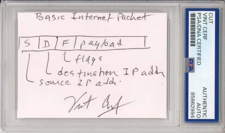 Vint Cerf FATHER OF THE INTERNET SIGNED SKETCH 1/1 Internet Packet PSA DNA COA