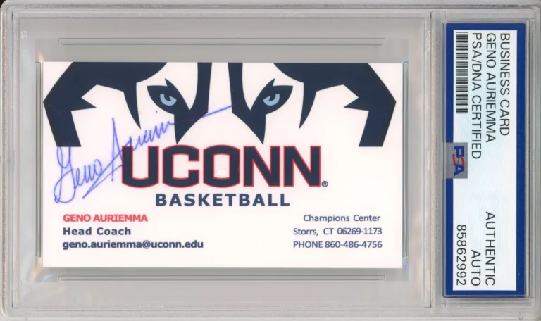 GENO AURIEMMA SIGNED BUSINESS CARD PSA DNA COA UCONN COACH NCAA AUTOGRAPHED AUTO