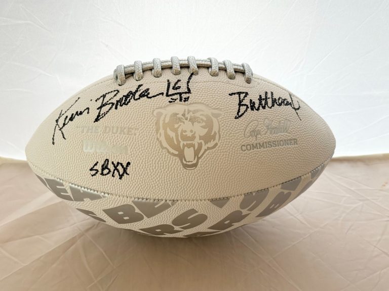 Kevin Butler signed Chicago Bears Logo Football W/ Inscriptions Beckett Witness