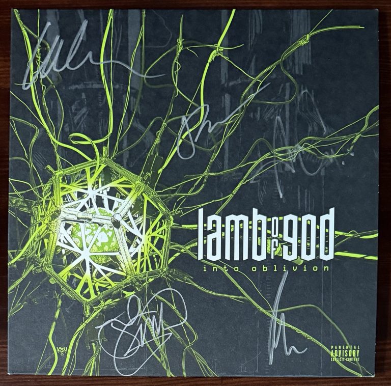 BAND SIGNED COVER LAMB OF GOD INTO OBLIVION GRAY VINYL BECKETT BAS COA AUTOGRAPH