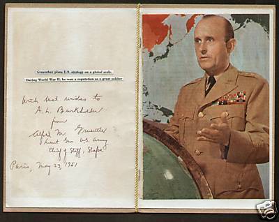 Gen. Alfred Gruenther Vintage signed autograph WWII  FC