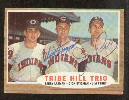 Dick Stigman & Jim Perry signed autograph 1962 Topps