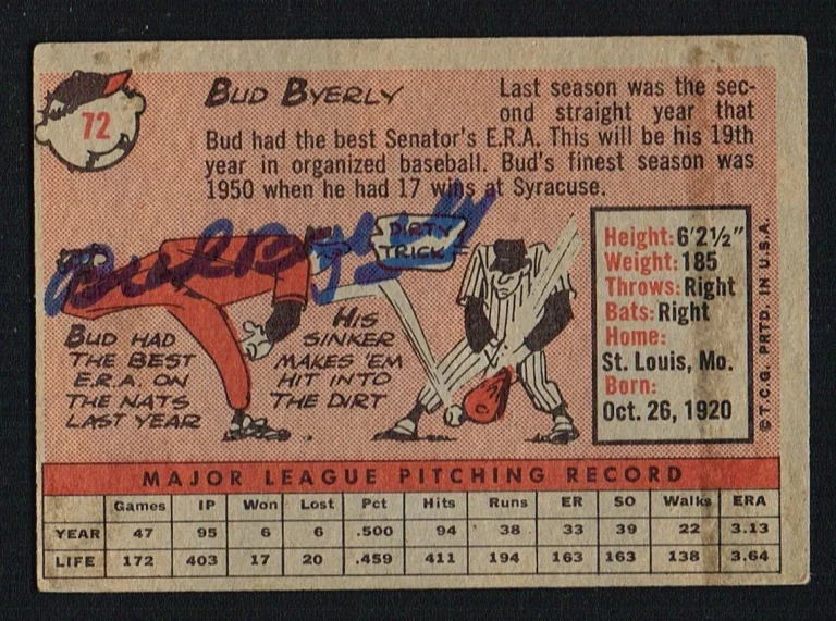 Bud Byerly #72 signed autograph auto 1958 Topps Baseball Trading Card