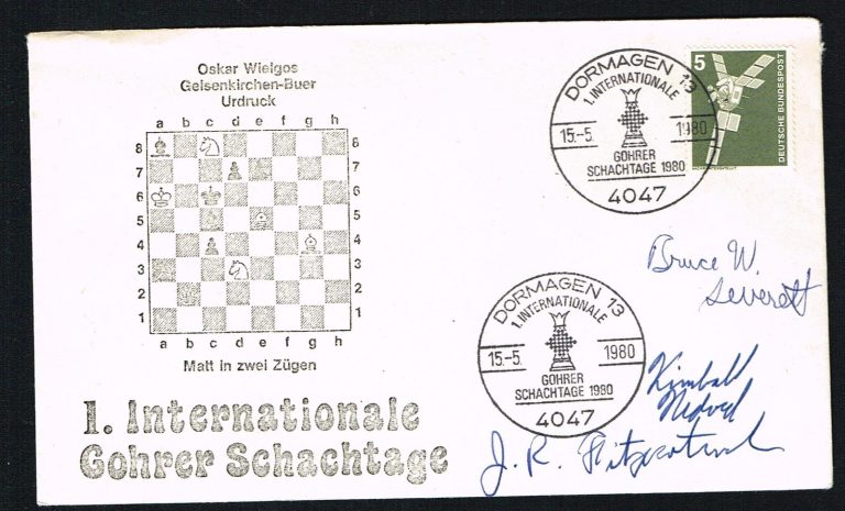 Bruce Leverett,  Kimball Nedved,  J.R. Fitzpatrick signed autograph Chess Cover