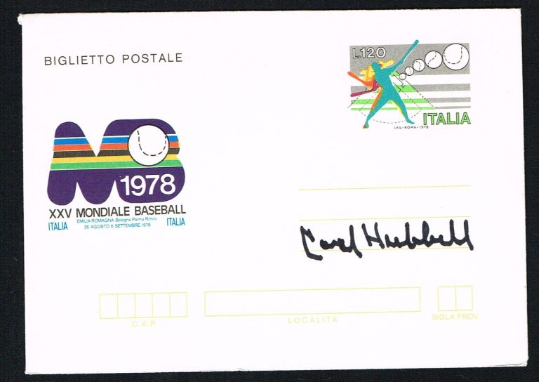 Carl Hubbell (d 1988) signed autograph auto Italian Postal Cover Baseball HOF'er