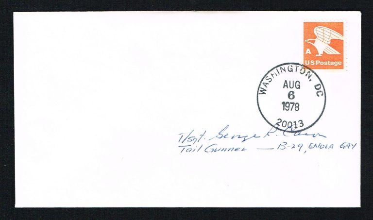 George Caron (d. 1995) signed autograph Postal Cover Tail Gunner ENOLA GAY WWII