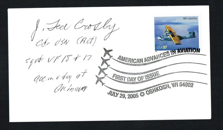 J. Ted Crosby signed autograph First Day Cover FDC Ace in a Day Hellcat F6F WWII