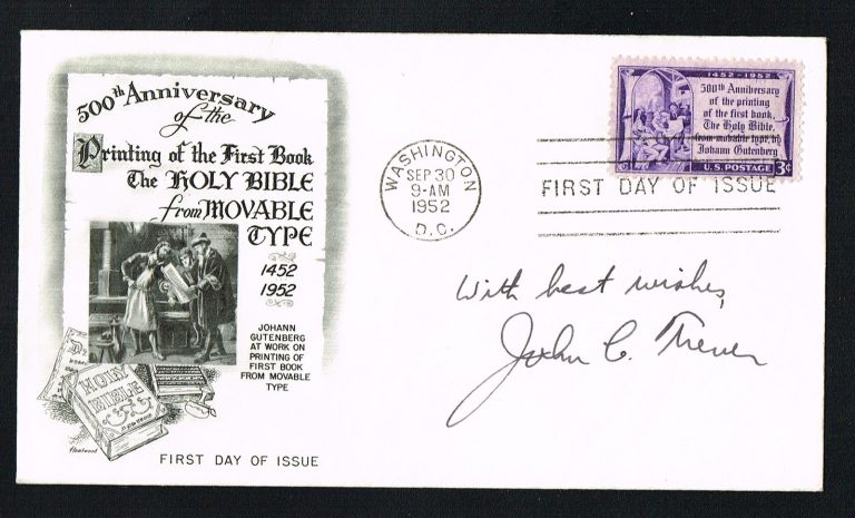 John C. Trever (d. 2006) signed autograph First Day Cover FDC Dead Sea Scrolls