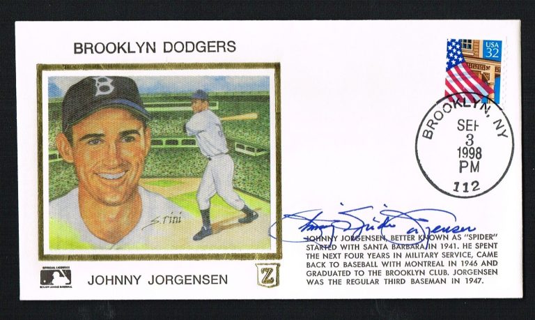 Johnny Spider Jorgensen (d. 2003) signed autograph auto Postal Cover Baseball