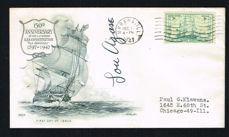 Lou Agase (d. 2006) signed autograph auto Postal Cover 1947 Rose Bowl Illinois