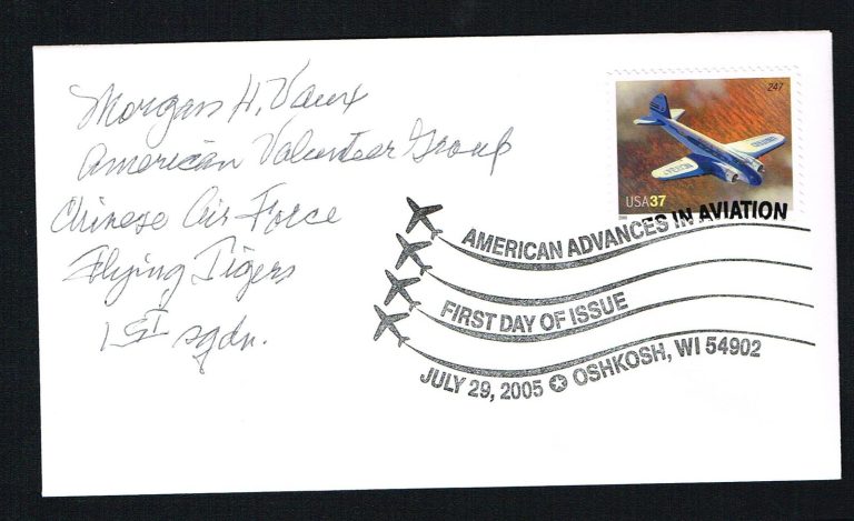 Morgan Vaux (d. 2010) signed autograph First Day Cover FDC Flying Tiger WWII