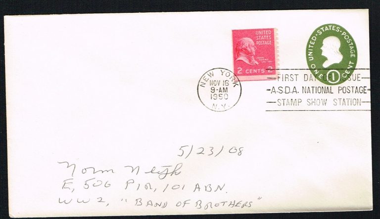 Norm Neitzke (d. 2008) signed autograph First Day Cover Band of Brothers Easy Co