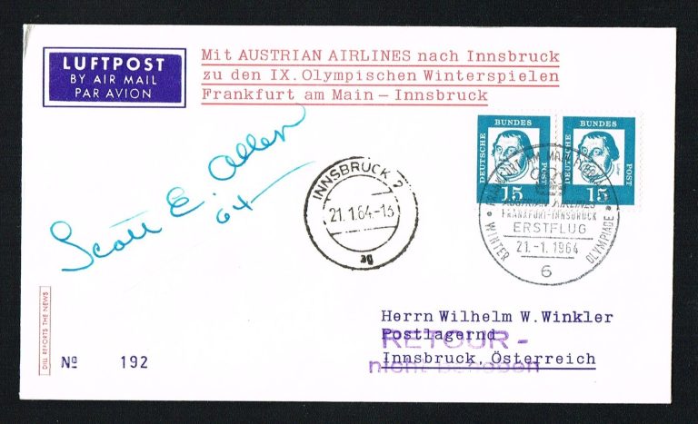 Scott Allen signed autograph auto Postal Cover American Figure Skater