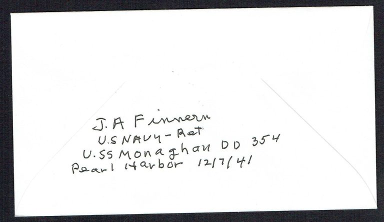 Julius A Finnern (d 2012) signed autograph First Day Cover Pearl Harbor Survivor
