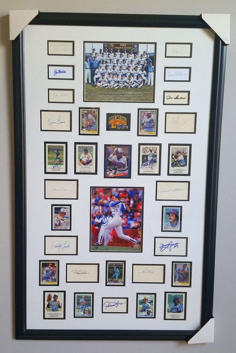 1982 Milwaukee Brewers Framed Piece w/ 32 signed autographs JSA Full Letter