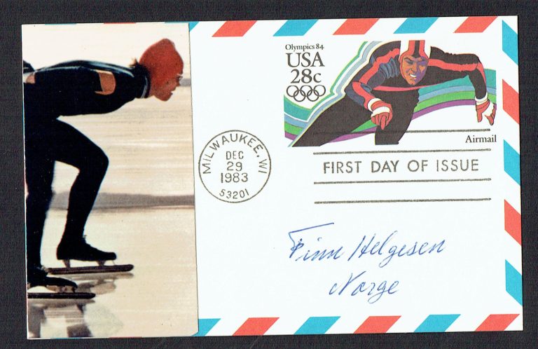 Finn Helgesen (d. 2011) signed autograph Postcard Norway Olympic Speed Skater