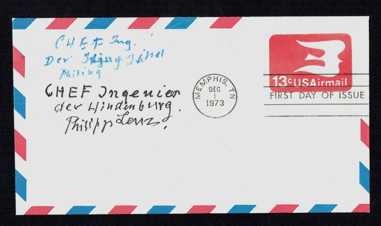 Philipp Lenz (d. 1975) signed autograph FDC Chief Electrician on the Hindenburg