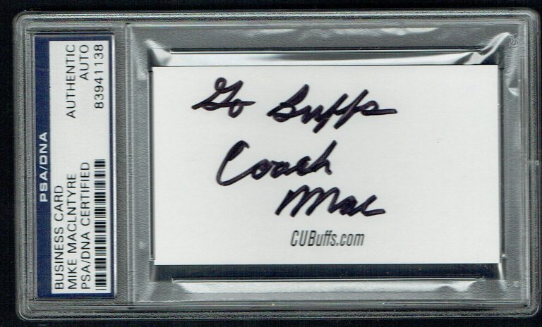 Mike MacIntyre signed autograph Business Card Colorado FB Head Coach PSA Slabbed