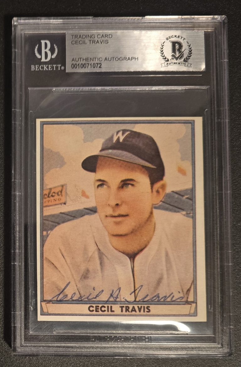Cecil Travis #48 signed autograph auto Play Ball Reprint Card BAS Slabbed
