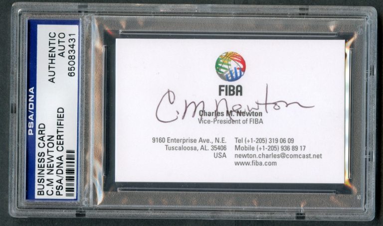 Charles C.M. Newton signed autograph auto FIBA Vice President Business Card PSA