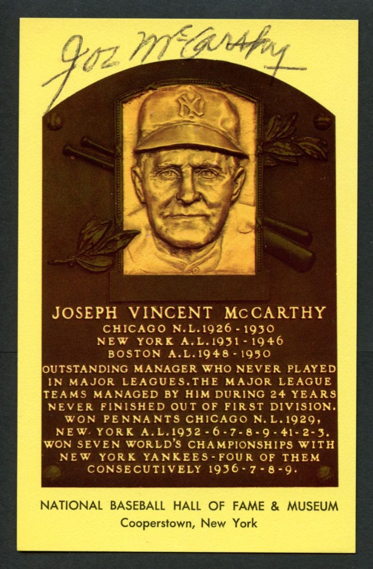 Joe McCarthy d. 1978 signed autograph auto Baseball Hall of Fame Plaque Postcard