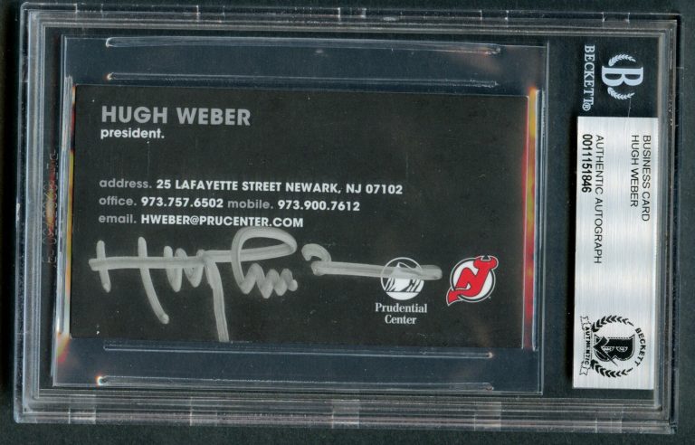 Hugh Weber signed autograph auto New Jersey Devils Business Card BAS Slabbed