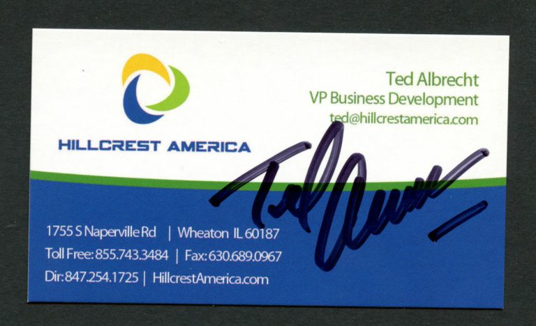 Ted Albrecht signed autograph Hillcrest America Development Business Card BC295