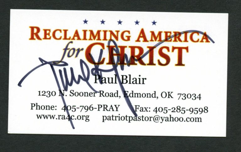 Paul Blair signed autograph Reclaiming America For Christ Business Card BC311