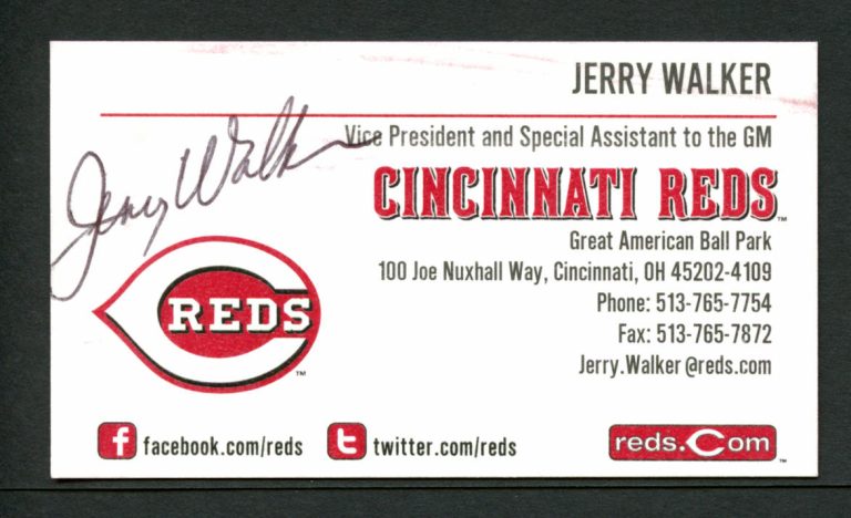 Jerry Walker signed autograph Cincinnati Reds Vice President Business Card BC280