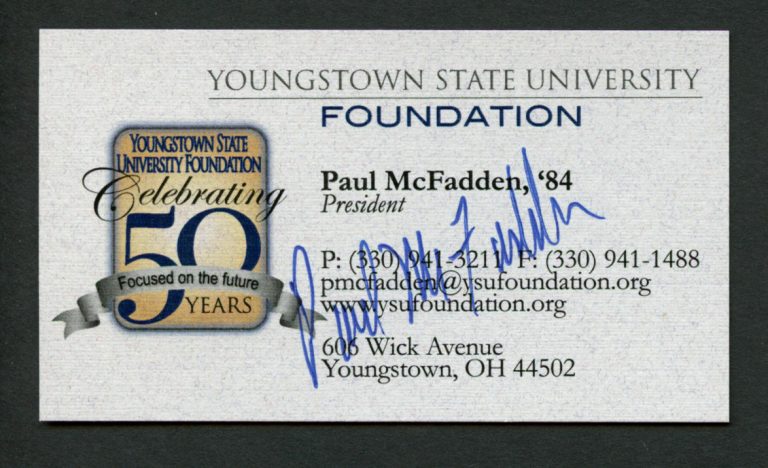 Paul McFadden signed autograph Youngstown State Foundation Business Card BC208