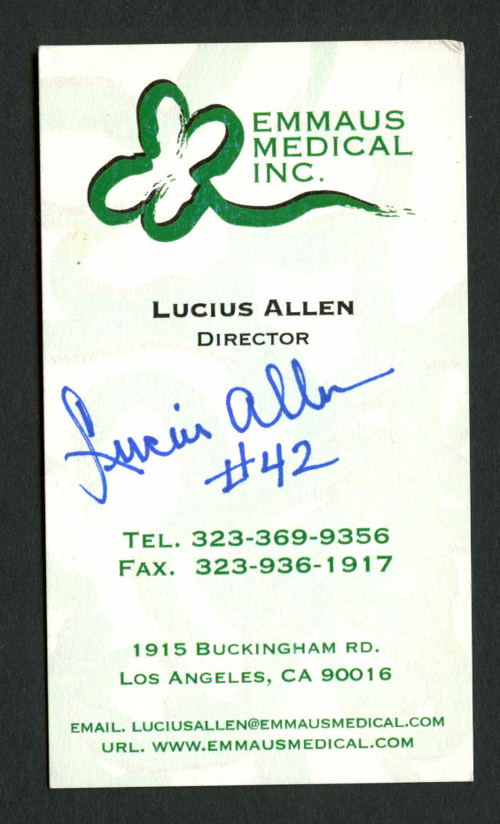 Lucius Allen signed autograph Emmaus Medical Inc Director Business Card BC124