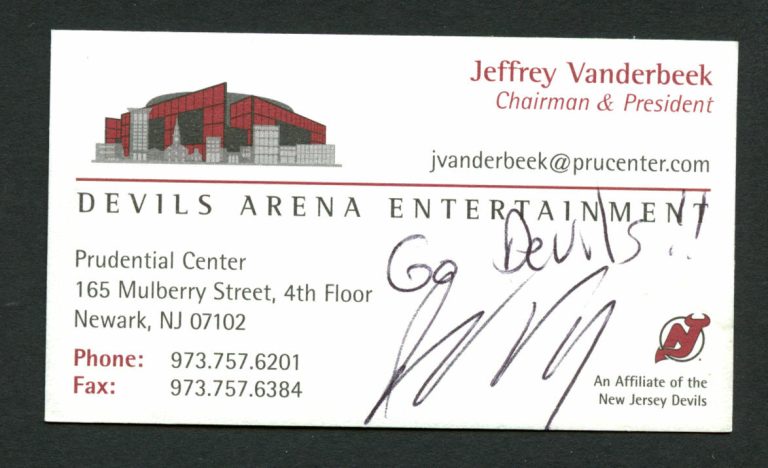 Jeffery Vanderbeek signed autograph New Jersey Devils Pres Business Card BC254