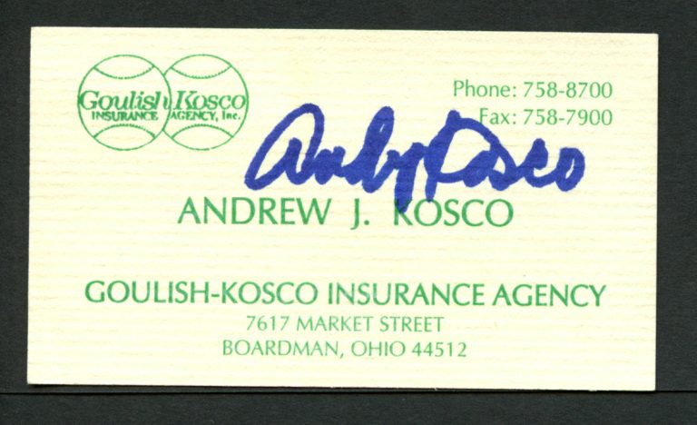 Andrew Kosco signed autograph auto Goulish Kosco Insurance Business Card BC296