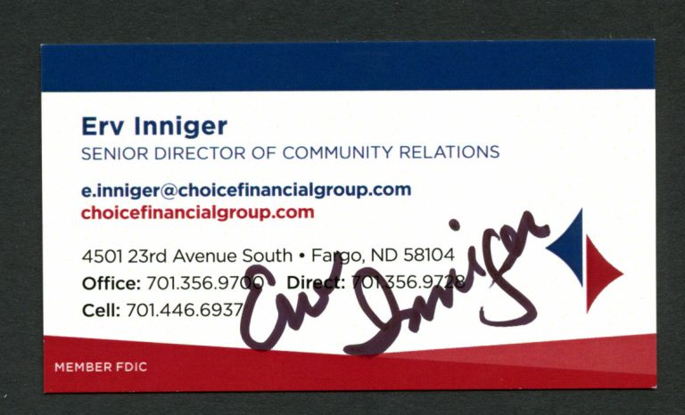 Erv Inniger signed autograph Choice Financial Group Business Card BC119