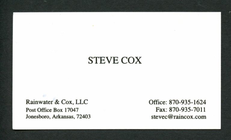 Steve Cox signed autograph auto Rainwater & Cox LLC Business Card BC230