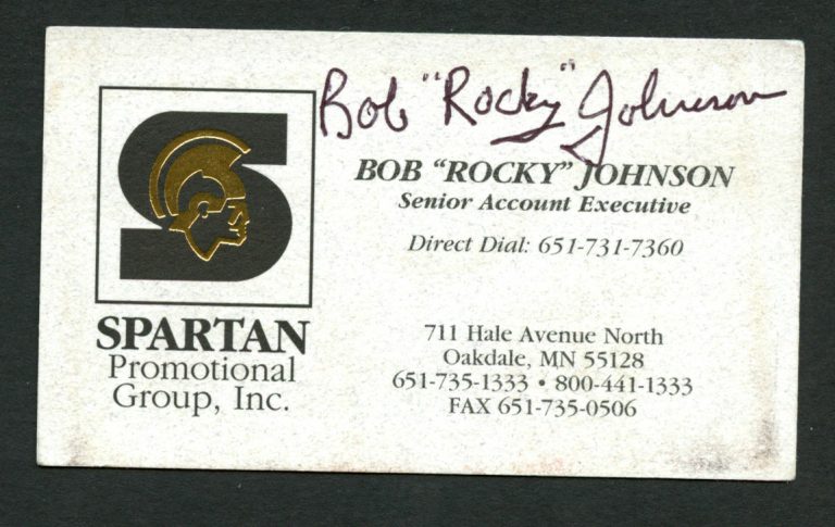 Bob Rocky Johnson signed autograph Spartan Promotional Group Business Card BC309
