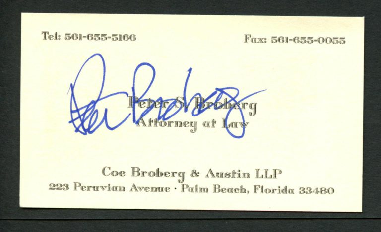 Peter Broberg signed autograph auto Attorney At Law Business Card BC304