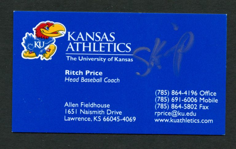 Ritch Price signed autograph auto Kansas Baseball Coach Business Card BC330