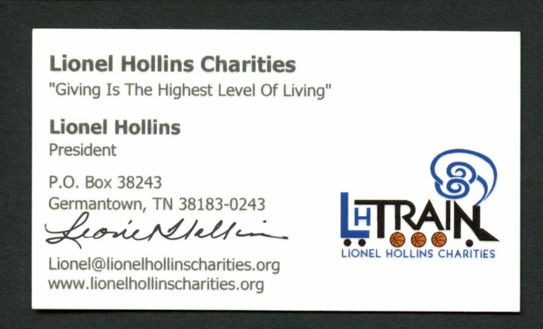 Lionel Hollins signed autograph Hollins Charities President Business Card BC120
