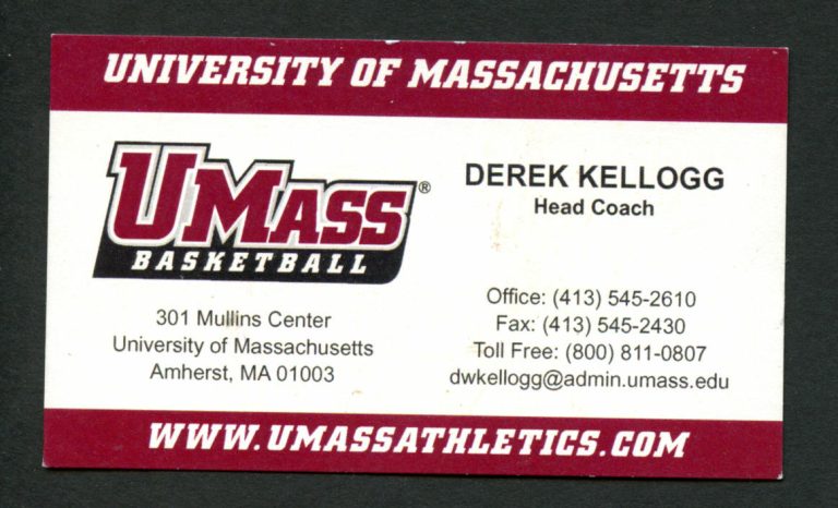 Derek Kellogg signed autograph U of Massachusetts Basketball Business Card BC059